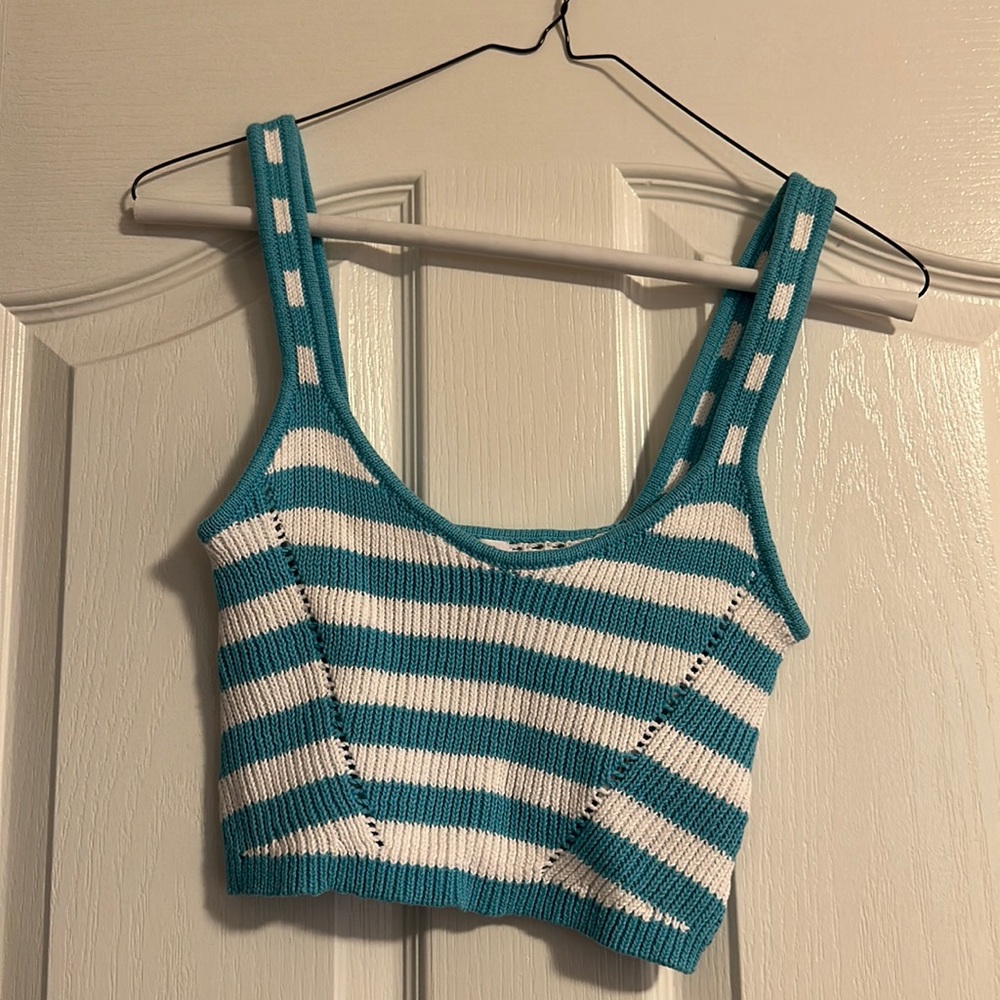 Brand new white and blue stripped knit crop top